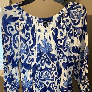 INC Marcy’s IKAT blouse Large Royal Blue